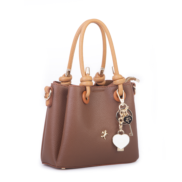 Nas Bag Kadın Charmlı Mini El ve Çapraz Çanta (en :19 cm , boy:15 cm) Taba Lopez