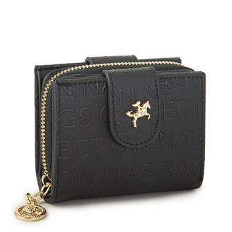 Nas Bag Kadın Çift Kapaklı Mini Cüzdan Siyah Gofraj