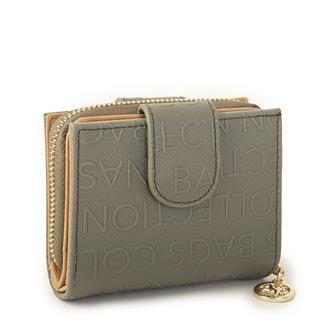 Nas Bag Kadın Çift Kapaklı Mini Cüzdan Yeşil Camel Gofraj