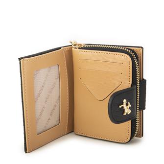 Nas Bag Kadın Çift Kapaklı Mini Cüzdan Siyah Camel Gofraj