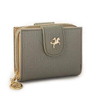 Nas Bag Kadın Çift Kapaklı Mini Cüzdan Yeşil Camel Gofraj