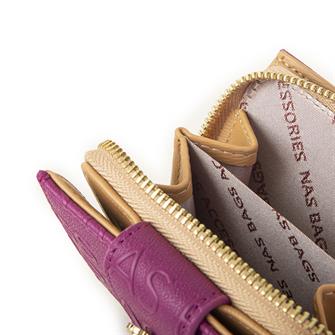 Nas Bag Kadın Çift Kapaklı Mini Cüzdan Vişne Camel Gofraj