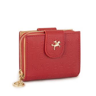 Nas Bag Kadın Çift Kapaklı Mini Cüzdan Kırmızı Camel Gofraj