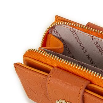 Nas Bag Kadın Çift Kapaklı Mini Cüzdan Turuncu Gofraj