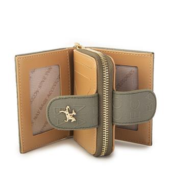 Nas Bag Kadın Çift Kapaklı Mini Cüzdan Yeşil Camel Gofraj