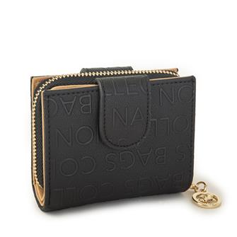 Nas Bag Kadın Çift Kapaklı Mini Cüzdan Siyah Camel Gofraj