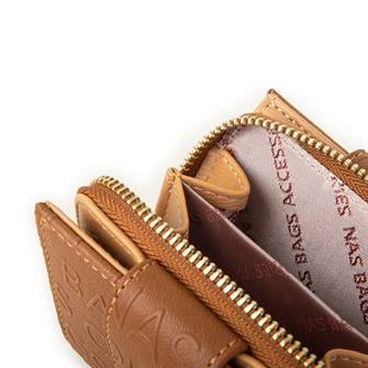 Nas Bag Kadın Çift Kapaklı Mini Cüzdan Taba Camel Gofraj