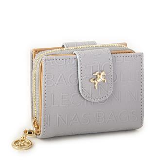 Nas Bag Kadın Çift Kapaklı Mini Cüzdan Gri Camel Gofraj