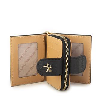 Nas Bag Kadın Çift Kapaklı Mini Cüzdan Siyah Camel Gofraj