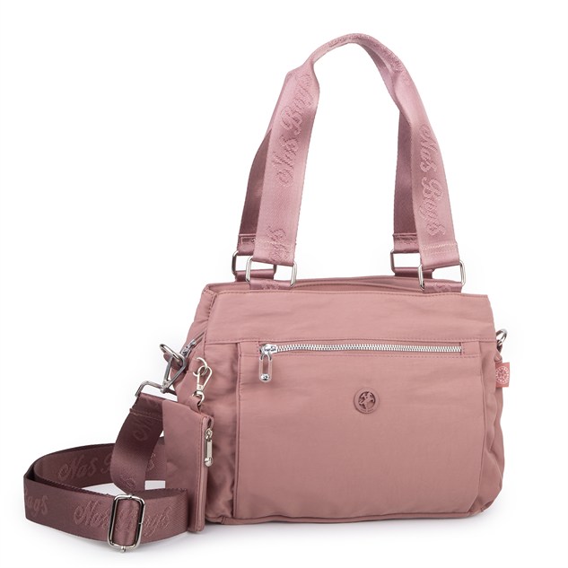 Nas Bag Kadın Çok Bölmeli Orta Boy Çapraz Omuz Çantası (30x24 cm) Gül Kurusu