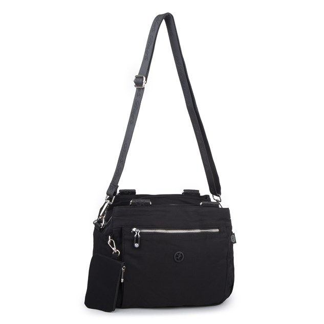 Nas Bag Kadın Çok Bölmeli Orta Boy Çapraz Omuz Çantası (30x24 cm) Siyah