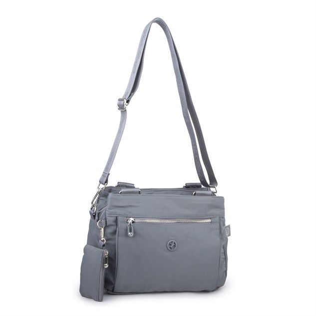 Nas Bag Kadın Çok Bölmeli Orta Boy Çapraz Omuz Çantası (30x24 cm) Gri