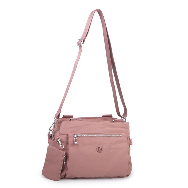 Nas Bag Kadın Çok Bölmeli Orta Boy Çapraz Omuz Çantası (30x24 cm) Gül Kurusu