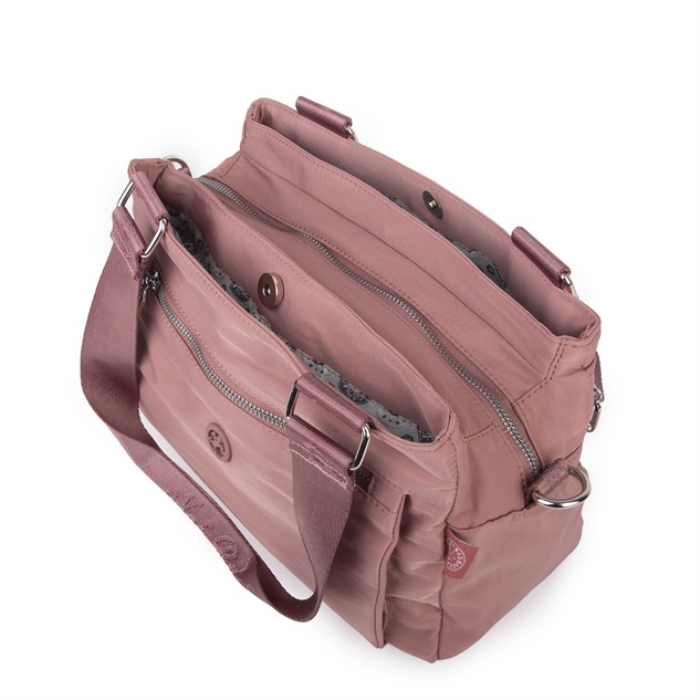 Nas Bag Kadın Çok Bölmeli Orta Boy Çapraz Omuz Çantası (30x24 cm) Gül Kurusu