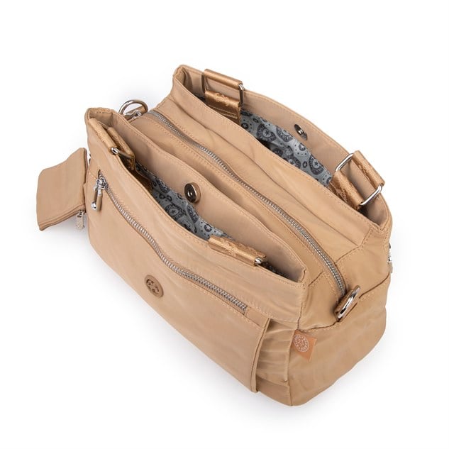 Nas Bag Kadın Çok Bölmeli Orta Boy Çapraz Omuz Çantası (30x24 cm) Kum