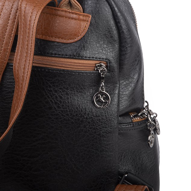 Nas Bag Kadın Çok Cepli Sırt Çantası (en :30cm x boy:34) Siyah Taba Victoria