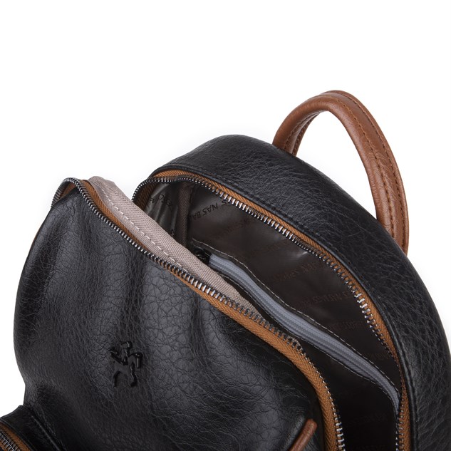 Nas Bag Kadın Çok Cepli Sırt Çantası (en :30cm x boy:34) Siyah Taba Victoria