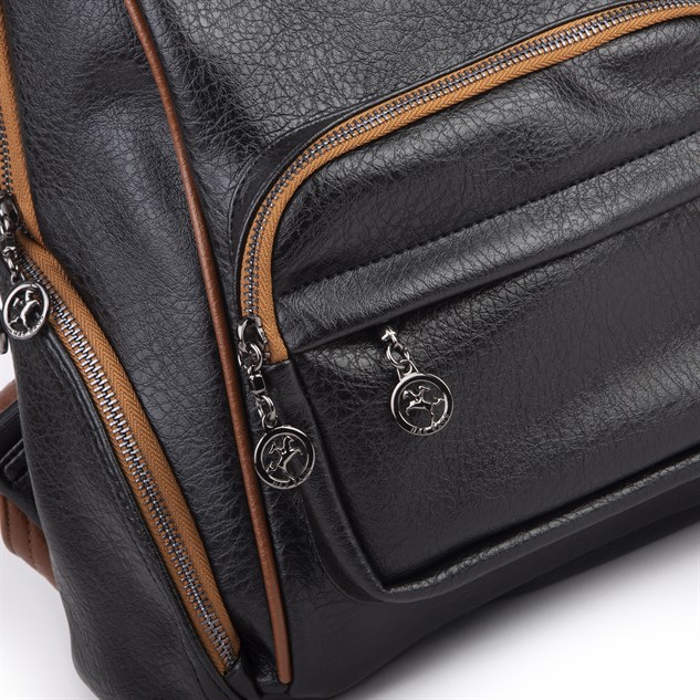 Nas Bag Kadın Çok Cepli Sırt Çantası (en :30cm x boy:34) Siyah Taba Victoria