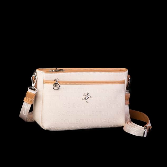 Nas Bag Kadın Çok Gözlü  Ayarlanabilir Askılı Omuz ve Çapraz Çanta Krem Camel Gofraj 