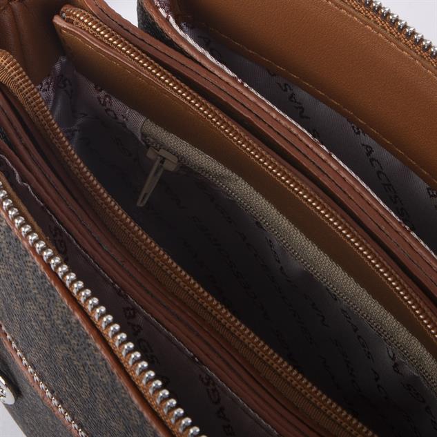 Nas Bag Kadın Çok Gözlü Ayarlanabilir Uzun Spor Askı Çapraz Çanta Kahve Taba Yazılı 