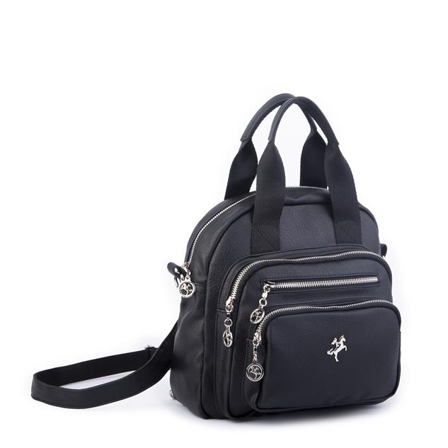 Nas Bag Kadın Çok Gözlü Dönüştürülebilir El Omuz ve Sırt Çantası Siyah King   ( en : 28 cm; boy :25c m)