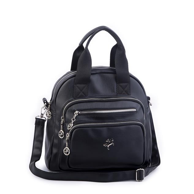 Nas Bag Kadın Çok Gözlü Dönüştürülebilir El Omuz ve Sırt Çantası Siyah Yıkamalı    ( en : 28 cm; boy :25c m)