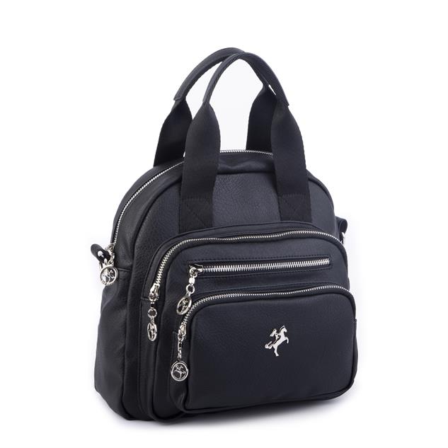 Nas Bag Kadın Çok Gözlü Dönüştürülebilir El Omuz ve Sırt Çantası Siyah King   ( en : 28 cm; boy :25c m)