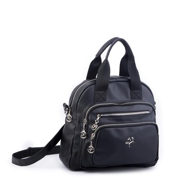 Nas Bag Kadın Çok Gözlü Dönüştürülebilir El Omuz ve Sırt Çantası Siyah Yıkamalı    ( en : 28 cm; boy :25c m)