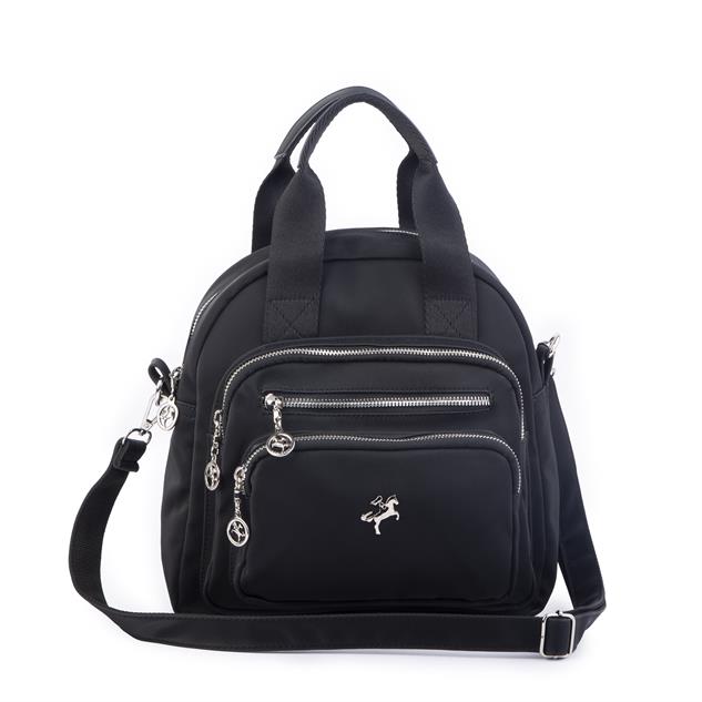 Nas Bag Kadın Çok Gözlü Dönüştürülebilir El Omuz ve Sırt Çantası Siyah Buzzy  ( en : 28 cm; boy :25c m)