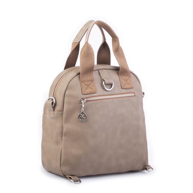 Nas Bag Kadın Çok Gözlü Dönüştürülebilir El Omuz ve Sırt Çantası Vizon Taba King ( en : 28 cm; boy :25c m)