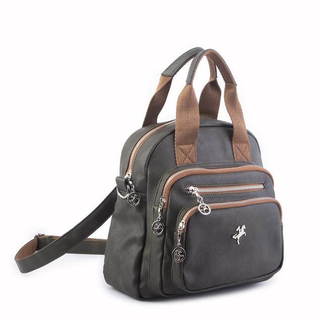 Nas Bag Kadın Çok Gözlü Dönüştürülebilir El Omuz ve Sırt Çantası Yeşil Taba King   ( en : 28 cm; boy :25c m)