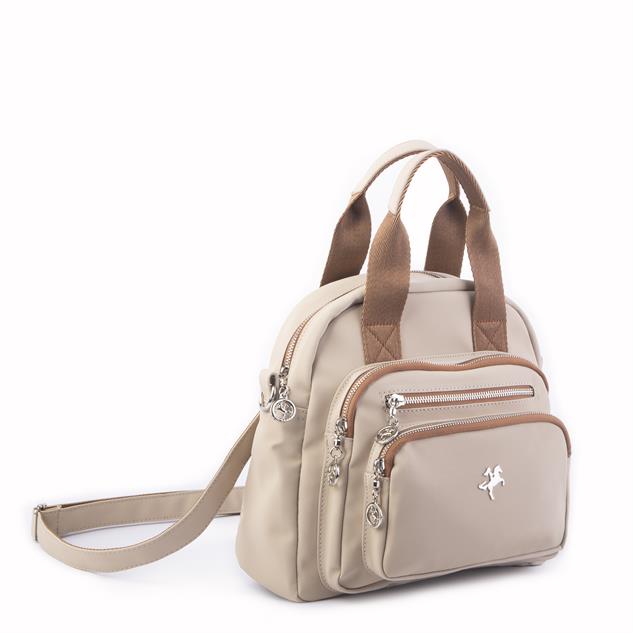 Nas Bag Kadın Çok Gözlü Dönüştürülebilir El Omuz ve Sırt Çantası Kum Taba Buzzy  ( en : 28 cm; boy :25c m)