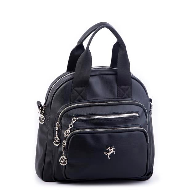 Nas Bag Kadın Çok Gözlü Dönüştürülebilir El Omuz ve Sırt Çantası Siyah Yıkamalı    ( en : 28 cm; boy :25c m)