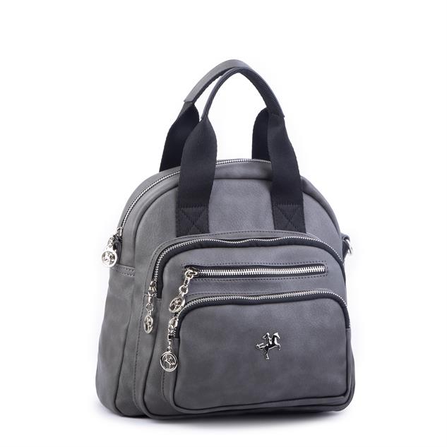 Nas Bag Kadın Çok Gözlü Dönüştürülebilir El Omuz ve Sırt Çantası Gri Siyah  King ( en : 28 cm; boy :25c m)