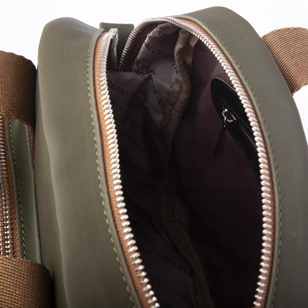Nas Bag Kadın Çok Gözlü Dönüştürülebilir El Omuz ve Sırt Çantası Yeşil  Taba Buzzy ( en : 28 cm; boy :25c m)