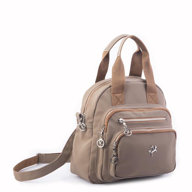 Nas Bag Kadın Çok Gözlü Dönüştürülebilir El Omuz ve Sırt Çantası Vizon Taba Buzzy  ( en : 28 cm; boy :25c m)