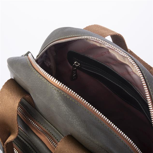 Nas Bag Kadın Çok Gözlü Dönüştürülebilir El Omuz ve Sırt Çantası Yeşil Taba King   ( en : 28 cm; boy :25c m)