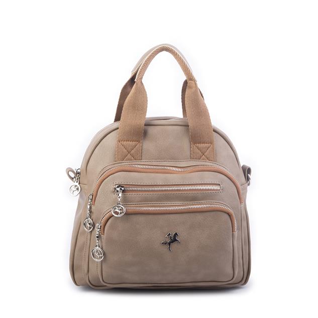 Nas Bag Kadın Çok Gözlü Dönüştürülebilir El Omuz ve Sırt Çantası Vizon Taba King ( en : 28 cm; boy :25c m)