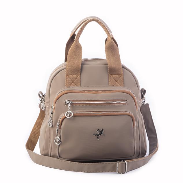 Nas Bag Kadın Çok Gözlü Dönüştürülebilir El Omuz ve Sırt Çantası Vizon Taba Buzzy  ( en : 28 cm; boy :25c m)