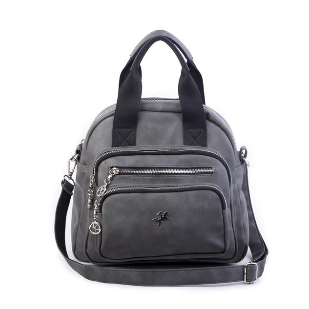 Nas Bag Kadın Çok Gözlü Dönüştürülebilir El Omuz ve Sırt Çantası Gri Siyah  King ( en : 28 cm; boy :25c m)