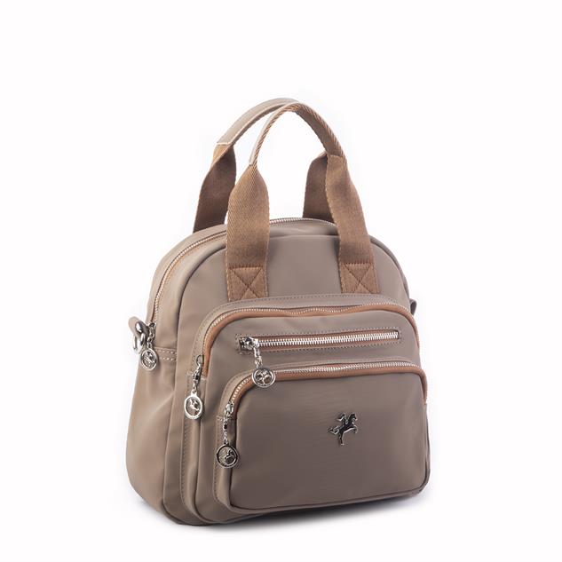 Nas Bag Kadın Çok Gözlü Dönüştürülebilir El Omuz ve Sırt Çantası Vizon Taba Buzzy  ( en : 28 cm; boy :25c m)