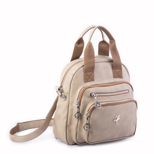 Nas Bag Kadın Çok Gözlü Dönüştürülebilir El Omuz ve Sırt Çantası Kum Taba King  ( en : 28 cm; boy :25c m)