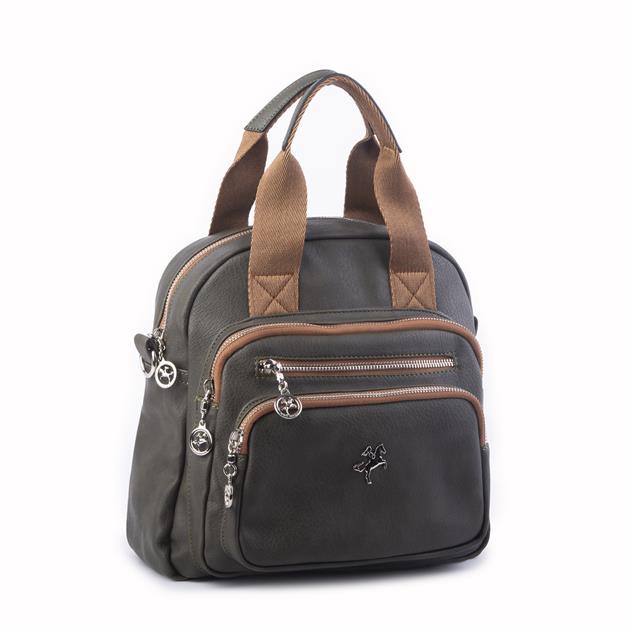 Nas Bag Kadın Çok Gözlü Dönüştürülebilir El Omuz ve Sırt Çantası Yeşil Taba King   ( en : 28 cm; boy :25c m)