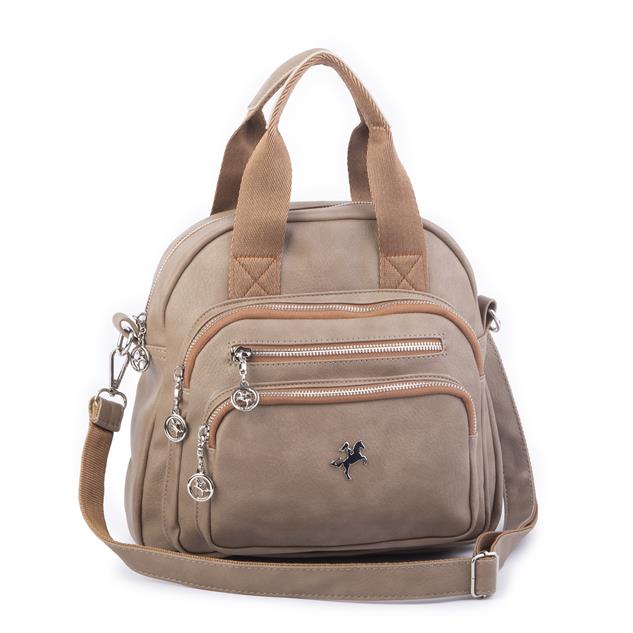 Nas Bag Kadın Çok Gözlü Dönüştürülebilir El Omuz ve Sırt Çantası Vizon Taba King ( en : 28 cm; boy :25c m)