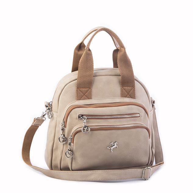 Nas Bag Kadın Çok Gözlü Dönüştürülebilir El Omuz ve Sırt Çantası Kum Taba King  ( en : 28 cm; boy :25c m)