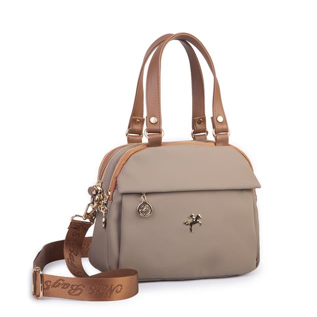 Nas Bag Kadın Çok Gözlü El Omuz ve Çapraz Çantası ( 25x20 cm) Vizon Taba Buzzy