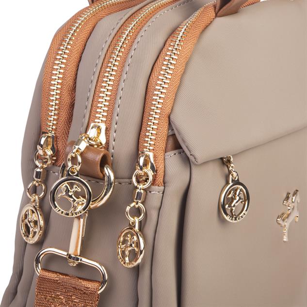 Nas Bag Kadın Çok Gözlü El Omuz ve Çapraz Çantası ( 25x20 cm) Vizon Taba Buzzy