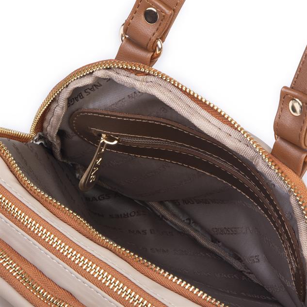 Nas Bag Kadın Çok Gözlü El Omuz ve Çapraz Çantası ( 25x20 cm) Kum Taba Buzzy