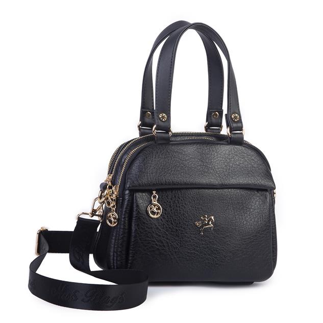 Nas Bag Kadın Çok Gözlü El Omuz ve Çapraz Çantası ( 25x20 cm) Siyah Victoria
