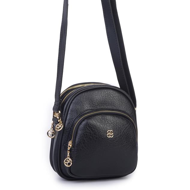 Nas Bag Kadın Çok Gözlü Günlük Çapraz ve Omuz Çanta Siyah Victoria  (20x22 cm)